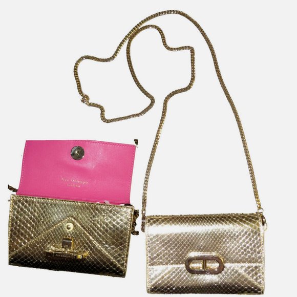 Dee Ocleppo Gold Snake Hong Kong Cross Body Chain Strap Purse iPhone Holder - Picture 1 of 14